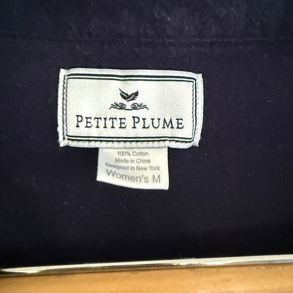 PETITE PLUME | Navy Blue Flannel Piped Pajama Top | Size Medium - Picture 4 of 5